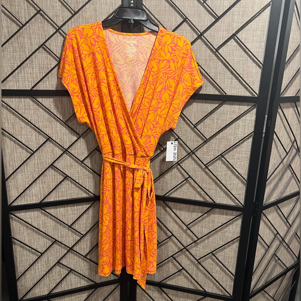 *NWT* Pink & Orange V-Neck Faux Wrap Midi Dress - XL